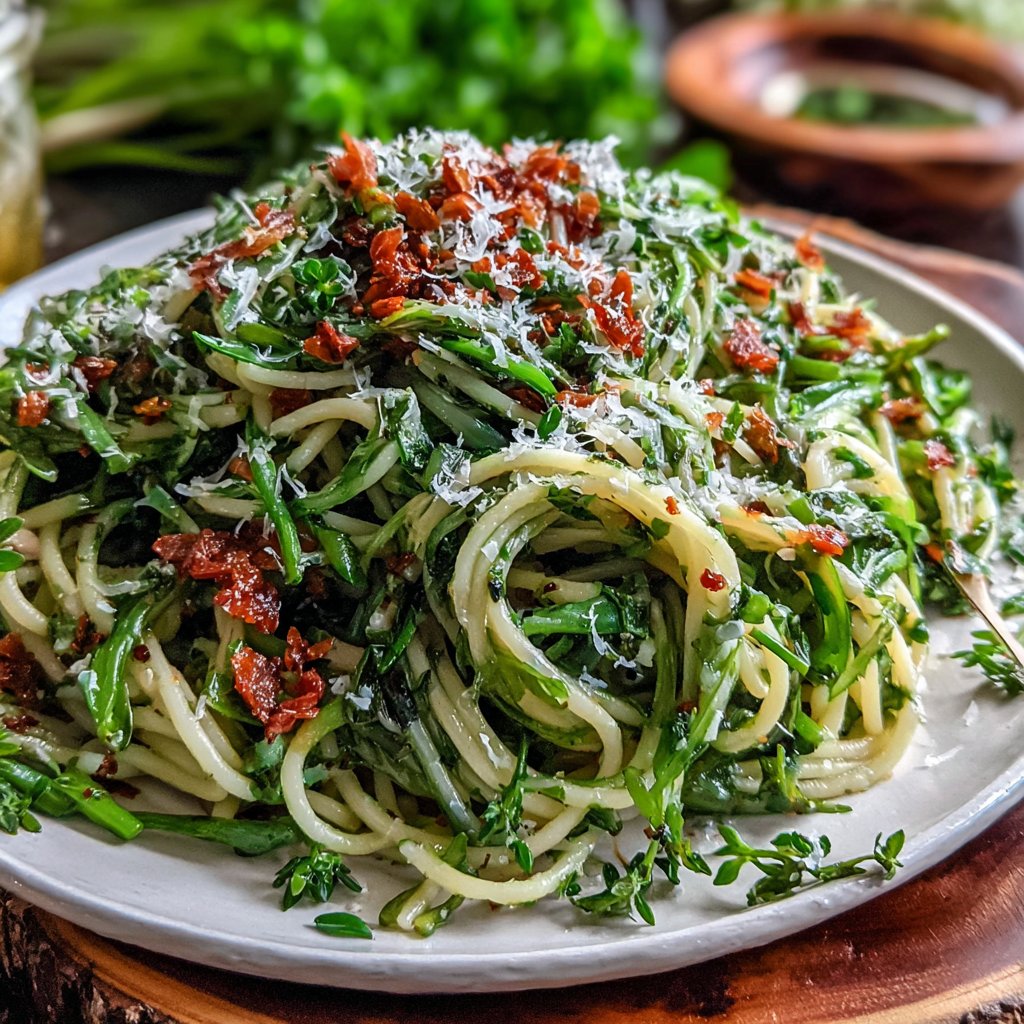 Herbed Dandelion Greens Pasta